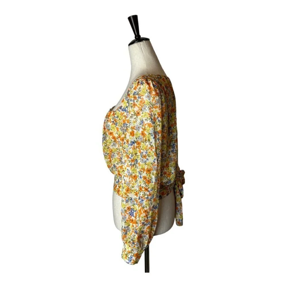 ASTR The Label Shirt Women Small Orange Floral‎ Tie Back Willa Top Boho Cottage